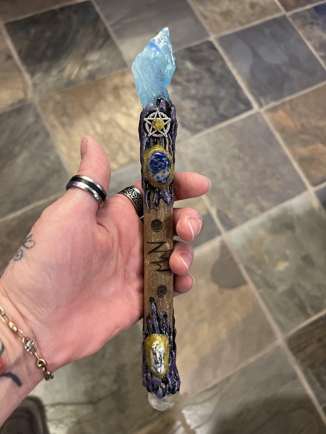 JUNIOR New Moon Wands Blue Aura Quartz With Citrine