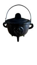 Load image into Gallery viewer, Pentagram Cast-Iron Black Cauldron 4.5&quot;H x 4.5&quot;D LARGE
