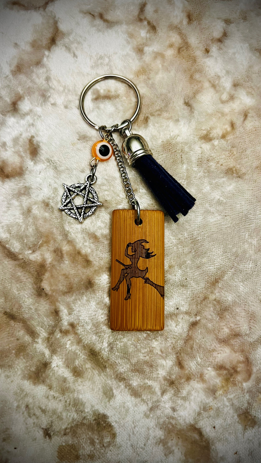 Modern Sexy Witch Double Sided Wooden Bamboo Keychain