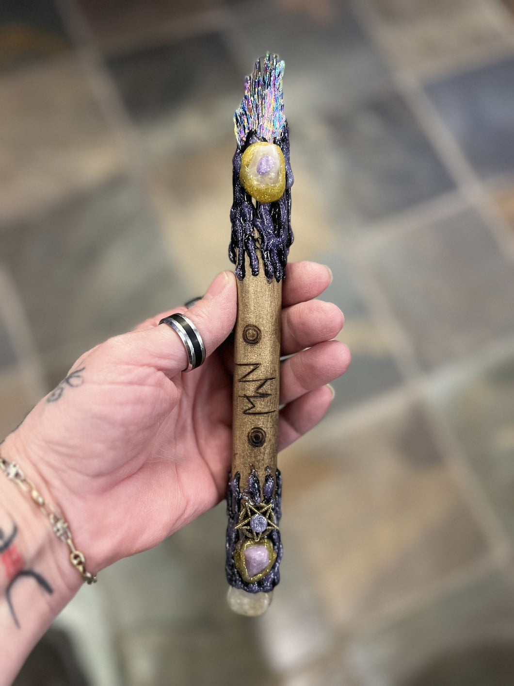 JUNIOR New Moon Wands Rainbow Aura Kyanite With Citrine