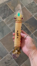 Load and play video in Gallery viewer, NEW MOON WAND Chakra Clear Quartz &amp; Chevron Amethyst LARGE
