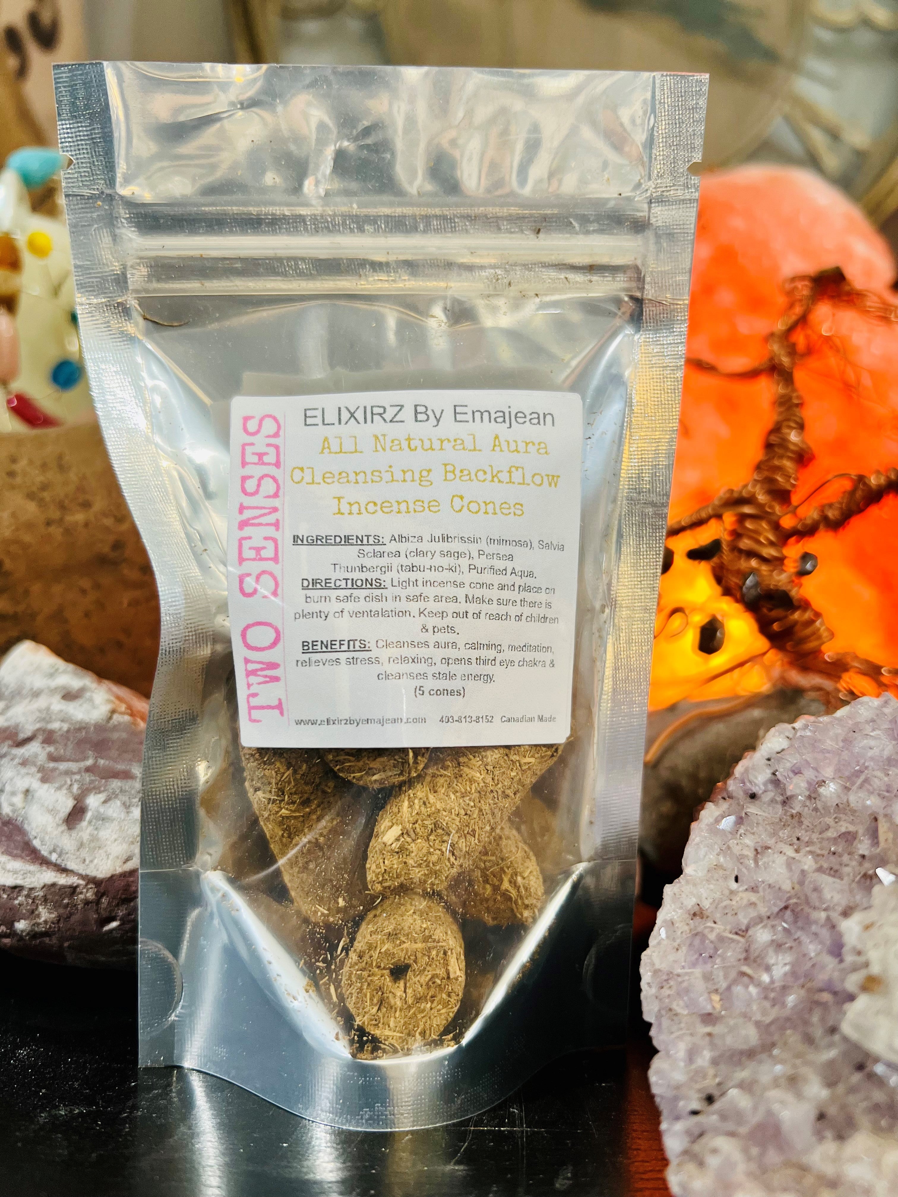 All Natural Aura Cleansing Backflow Incense Cones By TWO SENSES (5 x 1.5" cones)
