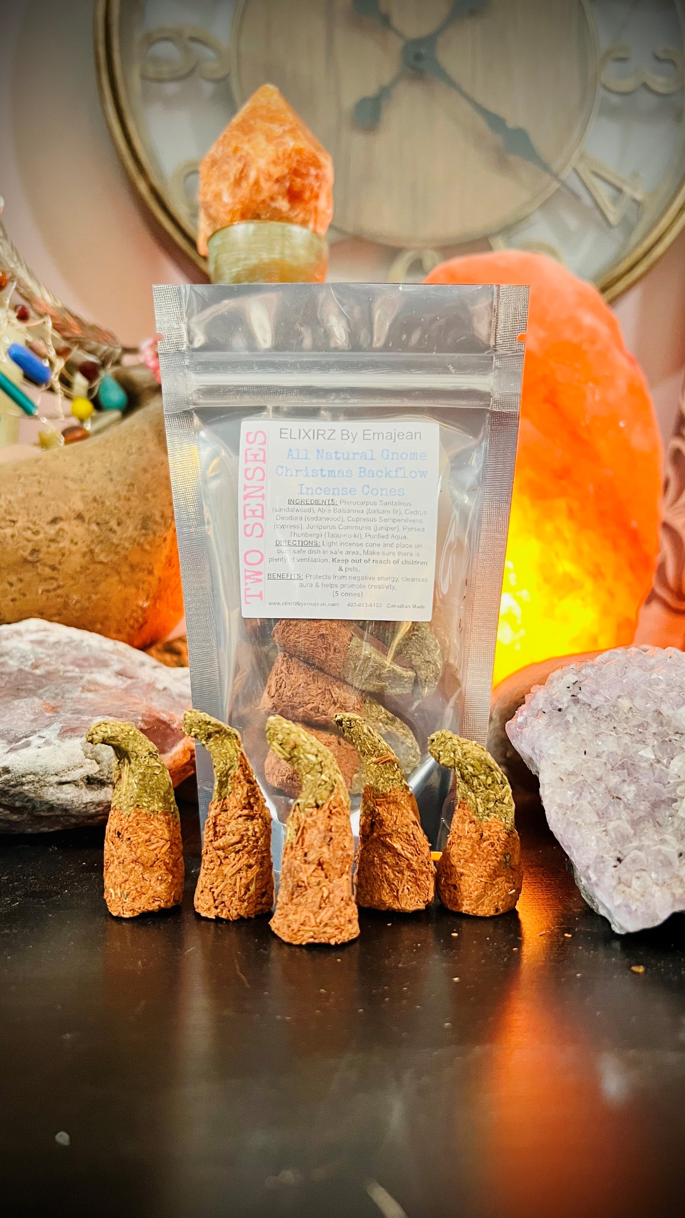 All Natural Gnome Christmas Backflow Incense Cones By TWO SENSES 5x1.5" (5 cones)