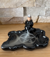 Triple Moon Black Ceramic Backflow Incense Holder  4.75″X5.75″H